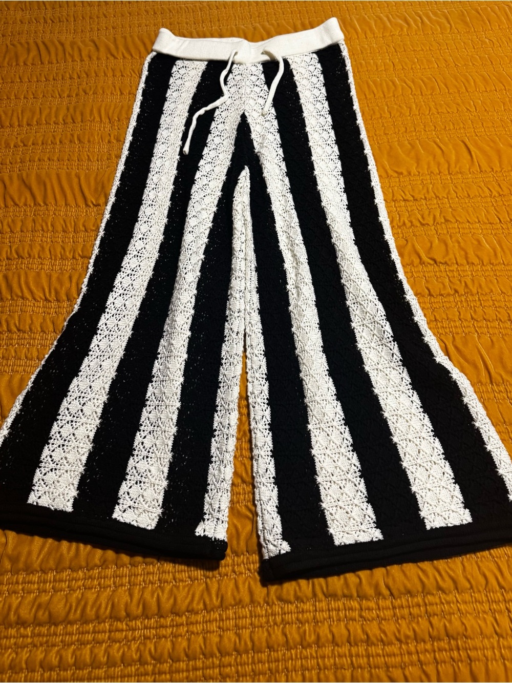 World Market Black and White Crochet Button Up and Pants Coverup